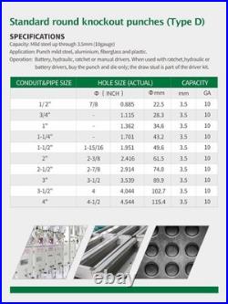 Hydraulic Knockout Punch Electrical Conduit Hole Cutter Set KO Tool Kit 1/2 t Hydraulic Knockout Punch Electrical Conduit Hole Cutter Set KO Tool Kit 1/2 t