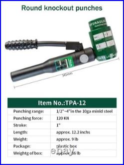 Hydraulic Knockout Punch Electrical Conduit Hole Cutter Set KO Tool Kit 1/2 t Hydraulic Knockout Punch Electrical Conduit Hole Cutter Set KO Tool Kit 1/2 t