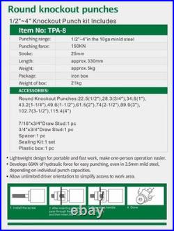 Hydraulic Knockout Punch Electrical Conduit Hole Cutter Set KO Tool Kit 1/2 t