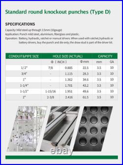 Hydraulic Knockout Punch Electrical Conduit Hole Cutter Set KO Tool Kit 1/2 t Hydraulic Knockout Punch Electrical Conduit Hole Cutter Set KO Tool Kit 1/2 t