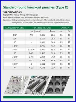 Hydraulic Knockout Punch Electrical Conduit Hole Cutter Set KO Tool Kit 1/2 t Hydraulic Knockout Punch Electrical Conduit Hole Cutter Set KO Tool Kit 1/2 t