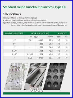 Hydraulic Knockout Punch Electrical Conduit Hole Cutter Set KO Tool Kit 1/2 t Hydraulic Knockout Punch Electrical Conduit Hole Cutter Set KO Tool Kit 1/2 t