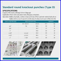 Hydraulic Knockout Punch Electrical Conduit Hole Cutter Set KO Tool Kit 1/2 to