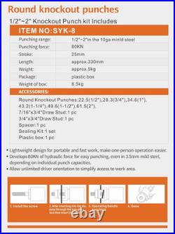 Hydraulic Knockout Punch Electrical Conduit Hole Cutter Set KO Tool Kit 1/2 to 2