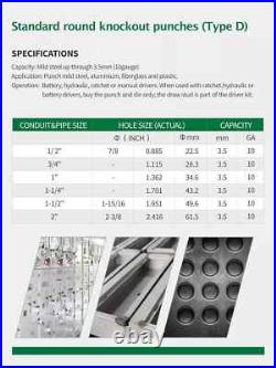 Hydraulic Knockout Punch Electrical Conduit Hole Cutter Set KO Tool Kit 1/2 to 2 Hydraulic Knockout Punch Electrical Conduit Hole Cutter Set KO Tool Kit 1/2 to 2