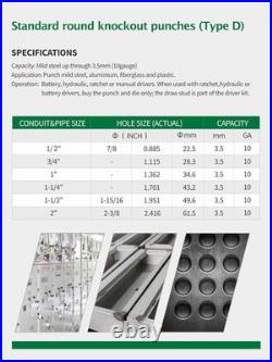 Hydraulic Knockout Punch Electrical Conduit Hole Cutter Set KO Tool Kit 1/2 to 2 Hydraulic Knockout Punch Electrical Conduit Hole Cutter Set KO Tool Kit 1/2 to 2