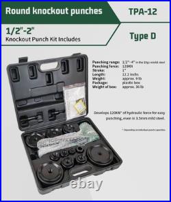 Hydraulic Knockout Punch Electrical Conduit Hole Cutter Set KO Tool Kit 1/2 to 2