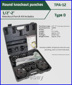Hydraulic Knockout Punch Electrical Conduit Hole Cutter Set KO Tool Kit 1/2 to 2