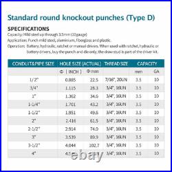 Hydraulic Knockout Punch Electrical Conduit Hole Cutter Set KO Tool Kit 1/2 to 2