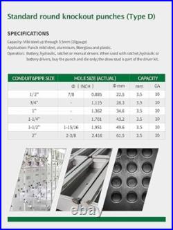 Hydraulic Knockout Punch Electrical Conduit Hole Cutter Set KO Tool Kit 1/2 to 2 Hydraulic Knockout Punch Electrical Conduit Hole Cutter Set KO Tool Kit 1/2 to 2