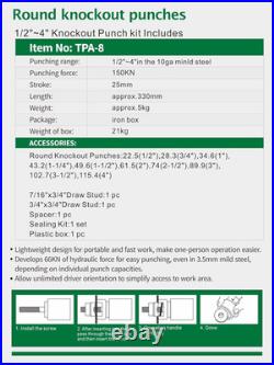 Hydraulic Knockout Punch Electrical Conduit Hole Cutter Set KO Tool Kit 1/2 to 4