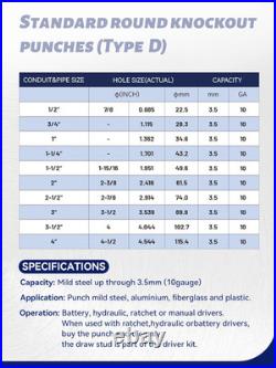 Hydraulic Knockout Punch Electrical Conduit Hole Cutter Set KO Tool Kit 1/2 to 4