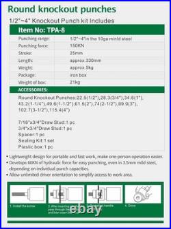 Hydraulic Knockout Punch Electrical Conduit Hole Cutter Set KO Tool Kit 1/2 to 4