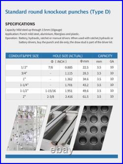 Hydraulic Knockout Punch Electrical Conduit Hole Cutter Set KO Tool Kit 8TC Hydraulic Knockout Punch Electrical Conduit Hole Cutter Set KO Tool Kit 8TC