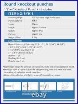Hydraulic Knockout Punch Electrical Conduit Hole Cutter Set KO Tool Kit 8TCond Hydraulic Knockout Punch Electrical Conduit Hole Cutter Set KO Tool Kit 8TCond