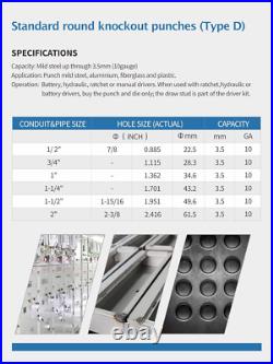 Hydraulic Knockout Punch Electrical Conduit Hole Cutter Set KO Tool Kit 8TCond Hydraulic Knockout Punch Electrical Conduit Hole Cutter Set KO Tool Kit 8TCond