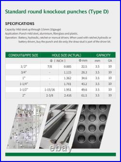 Hydraulic Knockout Punch Electrical Conduit Hole Cutter Set KO Tool Kit Green Hydraulic Knockout Punch Electrical Conduit Hole Cutter Set KO Tool Kit Green
