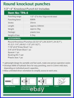 Hydraulic Knockout Punch Tool Kit 1/2-2, Electrical Conduit Hole Cutter Set