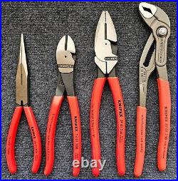 Knipex 4 piece Pliers Set, Cobra Pliers, lineman's, Diagonal Cutters, Long Nose