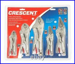 Locking Plier Set 5 Piece Hand Tools Crescent Wire Cutter Gift Him Workshop New Locking Plier Set 5 Piece Hand Tools Crescent Wire Cutter Gift Him Workshop New