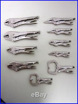 MAC TOOLS Locking Pliers Set 10 Pc. Curved Wire Cutter Straight Long Nose Clamps