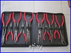 Mactools P301756 10Pc Long Reach RED 11Plier Set WithTool case Bonus Side Cutters