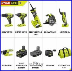 NEW Cordless 6 Piece Power Tools Set Kit, Impact Driver, Drill, Saw Cutter, Case