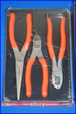 NEW Snap-On Tools 8 Piece Orange Soft Grip Pliers, Cutters & Wire Stripper Set