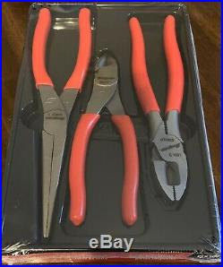 NEW Snap-On Tools Red Vinyl Grip 3 Piece Pliers / Cutters Set NEW PLR300
