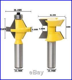 New 2 Pcs 1/2 Shank Router Bit Set 120° Woodworking Groove Chisel Cutter Tool