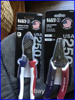New Klein Tools USA 250th Anniversary Red White Cutters and Wire Strippers
