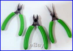 New Snap-On Tools Green 3 pc Precision Pliers and Cutters Set, PLP300