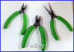New Snap-On Tools Green 3 pc Precision Pliers and Cutters Set, PLP300