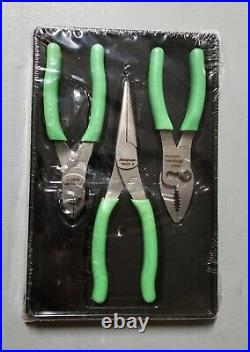 New Snap-On Tools USA GREEN 3 Piece Soft Grip Pliers / Cutters Set PL306ACFG