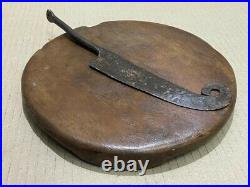 Old Vintage Rare Handmade Iron Vegetable Cutter Tool & Wooden Chopping Board Set