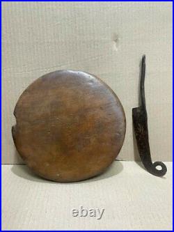 Old Vintage Rare Handmade Iron Vegetable Cutter Tool & Wooden Chopping Board Set