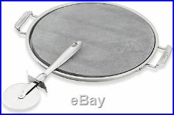 Pizza Stone Pan Round 13 inch and Stainless Steel Pizza Cutter Set Kitchen Tool