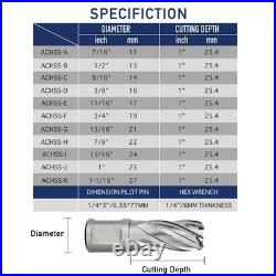 Pro Edge 11pcs Annular Cutter Set, 1 Cutting Depth, 7/16 to 11/16 Cutting