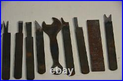 RARE Set Irons Cutters Howkins Plough Plow Plane 13 + Spanner Original Tool Roll