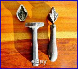 Rare Vintage Millinery Leaf Flower Iron Tool Mold Bronze Antique Set Cutter #8
