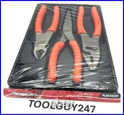 SNAP ON TOOLS USA PL307ACFO 3 Piece Pliers Cutter Set Orange Sealed New +