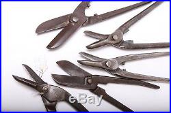 Set 5 Vintage Tin Snips Metal Cutters By Gilbow / Ward Old Hand Tools Heavy Duty