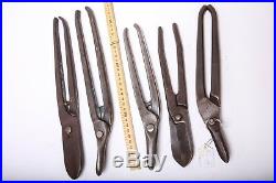 Set 5 Vintage Tin Snips Metal Cutters By Gilbow / Ward Old Hand Tools Heavy Duty