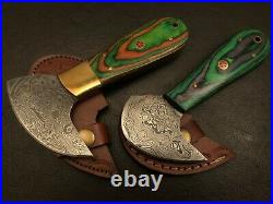 Set of 2 Custom Damascus Steel Leather Cutter-Saddler-Leather Craft Tools-QD