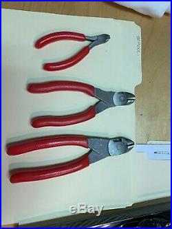Snap-On Tools 3 pc Diagonal Cutters Set, PL803A, red handles, 184CCP, 86CF, 87CF