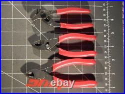 Snap On Tools 3Pc Midget Pliers Set Slip Joint Cutter 85ACF 44ACF AWP45 USA Red