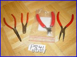 Snap On Tools 4 Piece Diagonal Cutters, Straight & Curved Needle Nose Pliers