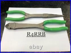 Snap-On Tools NEW 2pc GREEN Long Needle Nose Pliers & Diagonal Cutter Lot Set