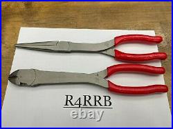 Snap-On Tools NEW 2pc RED Long Needle Nose Pliers & Diagonal Cutter Lot Set