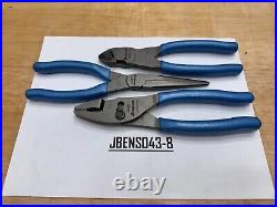 Snap-On Tools NEW PEARL BLUE 3 Piece Soft Grip Pliers / Cutters Set PL307ACFPB